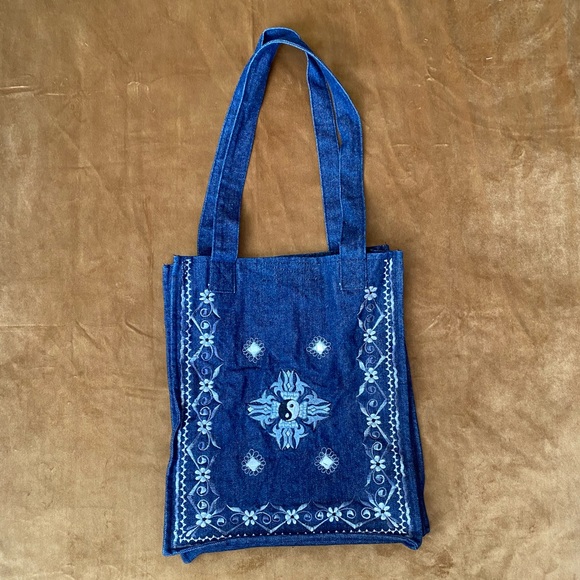 ☯️ VINTAGE YIN-YANG DARK DENIM TOTE BAG ☯️ - Picture 1 of 3